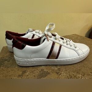 Michael Kors White and Burgundy Stripe Sneakers